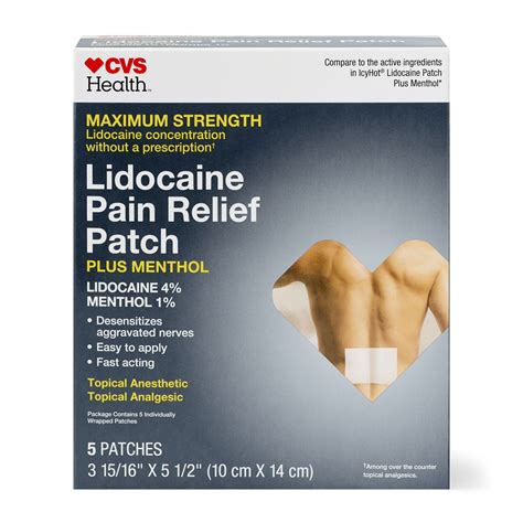 CVS Health Maximum Strength Lidocaine Pain Relief Plus Menthol Patch ...