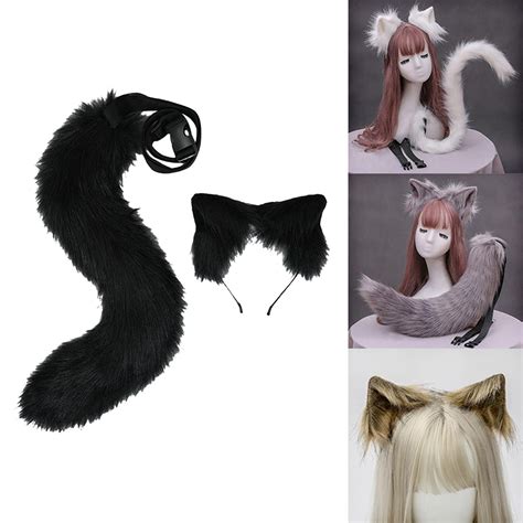2Pcs Plush Fox Ears and Tail Set Faux Fur Long Tails Cosplay Party Pro ...