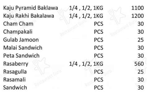 Menu at Estaa Sweets, Bengaluru, 116/9
