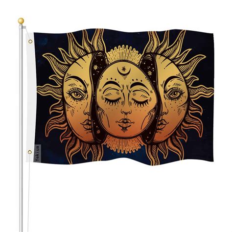 Amazon.com : Yekiua Sun Moon Flag 3X5 Ft Burning Sun With Star Many ...