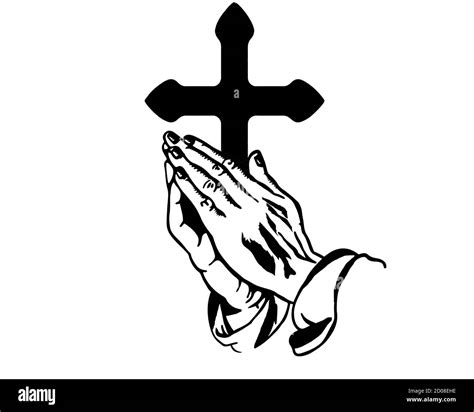 Praying Hands With Cross Outline