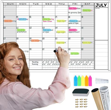 Large Dry Erase Monthly White Board Wall Calendar With Lines,24x36 Inch ...