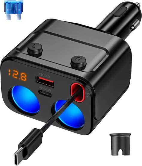 Amazon.com: 180W Retractable Car Charger Cigarette Lighter Splitter, 5 ...