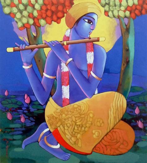 "Krishna 3": Blue Acrylic Painting (47x43) by Sekhar Roy | ArtZolo.com