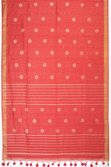 Persian Red Bengal Phulia Silk Cotton Saree With sequin embellished Pa ...