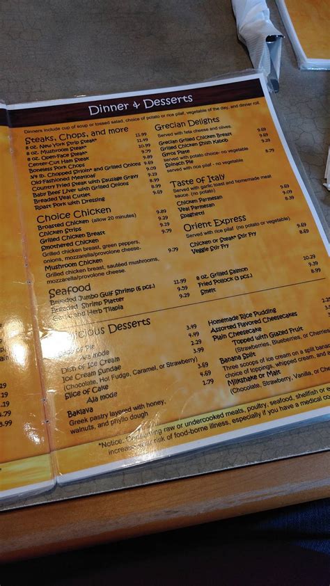 Carta del restaurante Country Table, White Pigeon