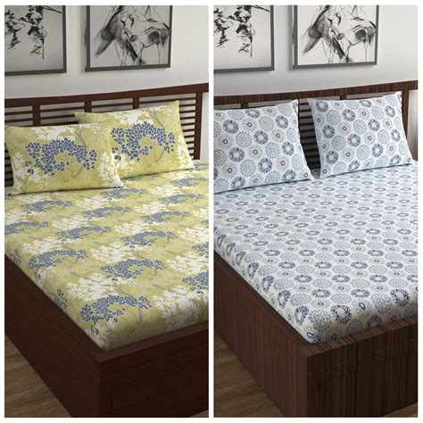 Blue Dahlia and Brown Floral Double Bedsheet Combo | Divine Casa
