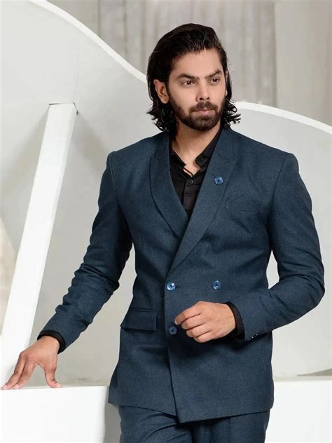 Classic Teal Blue Color Men's Double Breasted Blazer - VJV Now - India