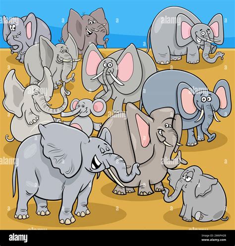 Cartoon elephants animal characters group Stock Photo - Alamy