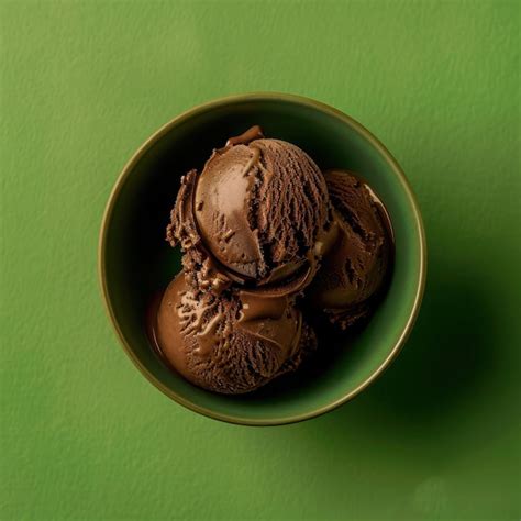 A topdown view of chocolate ice cream in a green bowl | Premium AI ...