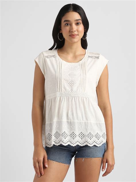 Women White Embroidered Top with Schiffli Inserts – FYVA