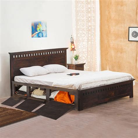Buy GHROYAL Sheesham Wood Crafter King Size Bed with Both Side Opening ...