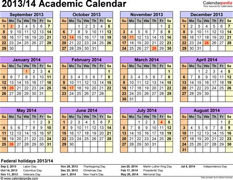 Academic Calendars 2013/2014 - Free Printable Excel templates