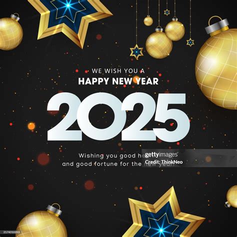 Happy New Year 2025 Greeting Card Banner Design In Gold And Glitter ...