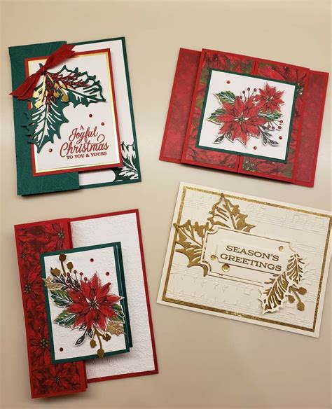 Handmade Christmas Cards with Poinsettias and Holly