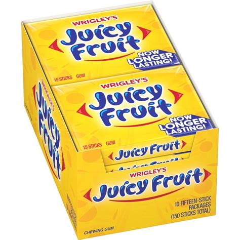 Juicy Fruit Original Bubble Gum, Fruity Flavor, 10 Packs of 15 Sticks ...