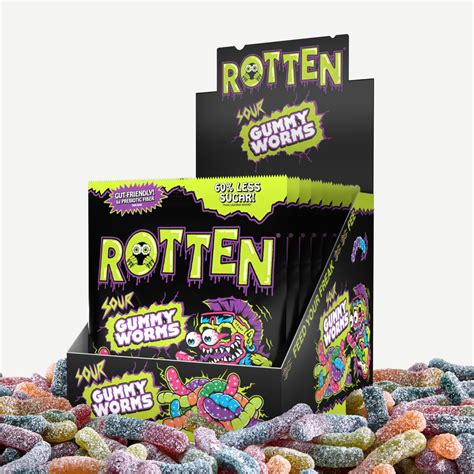 Rotten Candy Lower Sugar Sour Gummy Worms 1.8 oz 8 ct | Long Island ...