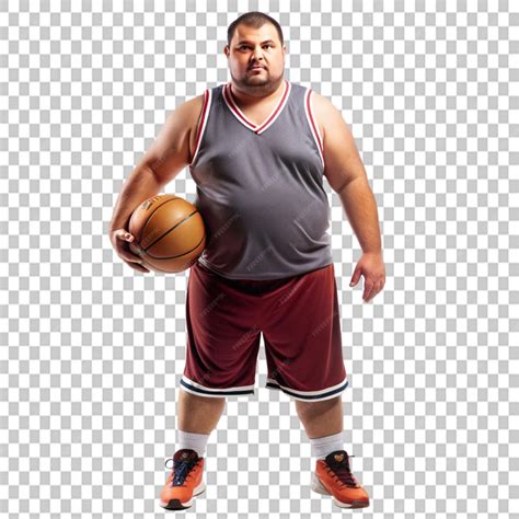 Fat basketball player wearing jersey and shorts on transparent ...