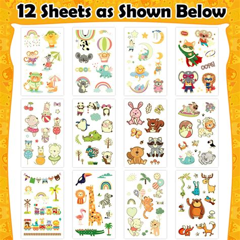 Buy Partywind 12 Sheets Luminous Zoo Animals Temporary Tattoos for Kids ...