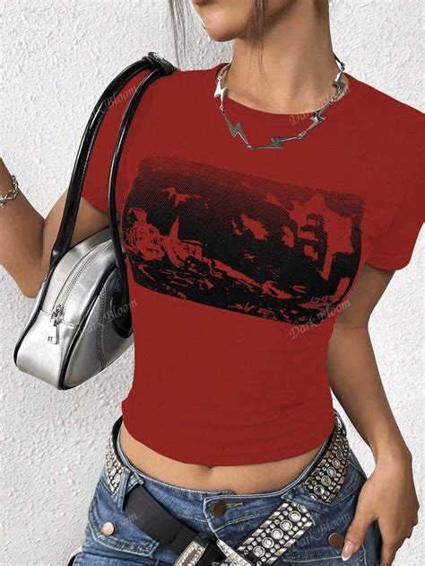 Graphic Print Crop Tee | SHEIN USA