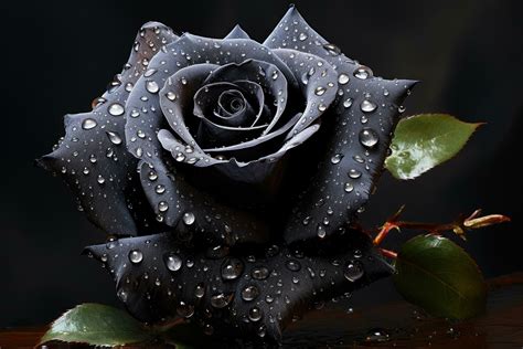 Beautiful black rose with water drops on black background, closeup, A ...