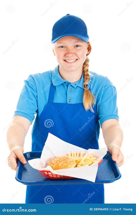Friendly Waitress Serves Fast Food Stock Image - Image of eating ...