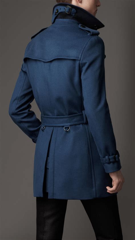 Burberry Wool Trench Coat in Blue for Men - Lyst