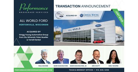Performance Brokerage Services Advises on the Sale of All World Ford and Chrysler Dodge Jeep Ram ...