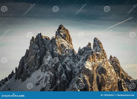 Close Up of Wonderful Snowy Rocky Mountain Range Peaks in Dolomites, in ...