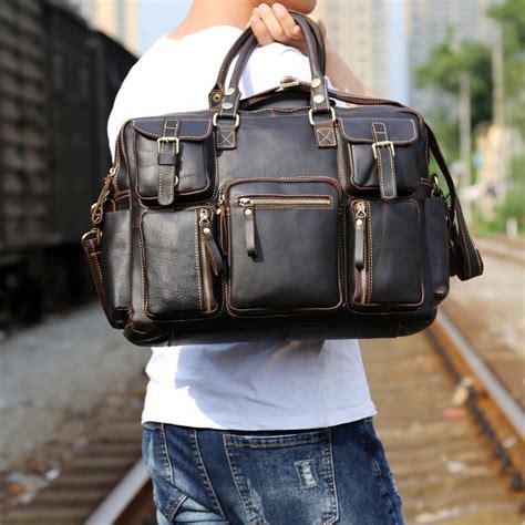 Genuine Leather Mens Cool Weekender Bag Travel Bag Duffle Bags Briefca ...