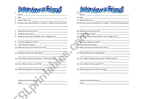 Friend Interview Worksheet 的图像结果