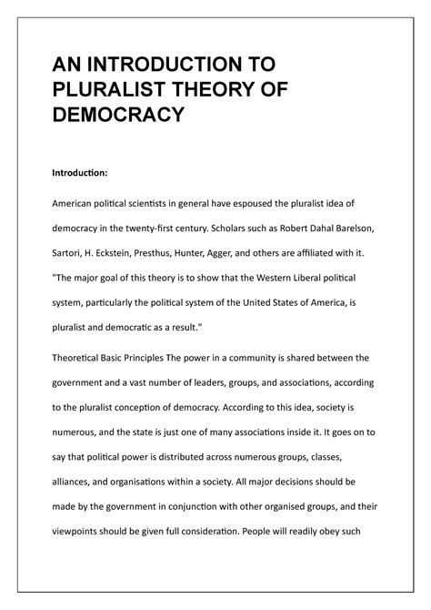 AN INTRODUCTION TO PLURALIST THEORY OF DEMOCRACY - AN INTRODUCTION TO ...