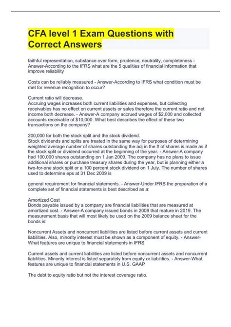 CFA level 1 Exam Questions with Correct Answers - CFA - Stuvia NL