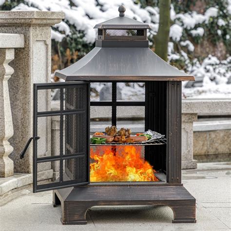 Amazon.com : EcoNook 39.5'' H×24.5" W Metal Chiminea Fire Pit, Wood ...