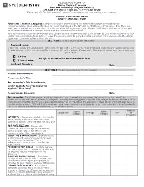 Fillable Online PLEASE MAIL FORM TO Dental Hygiene Programs New York ...