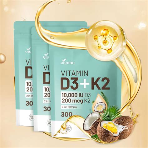 Amazon.com: Vitamin D3 10000 iu Plus K2 (MK-7) 200 mcg, 300 Coconut Oil Softgels| 2 in 1 VIT D ...