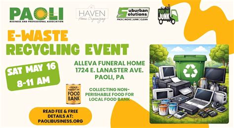 e-WASTE RECYCLING EVENT, Alleva Funeral Home, Paoli, 16 May 2026 ...