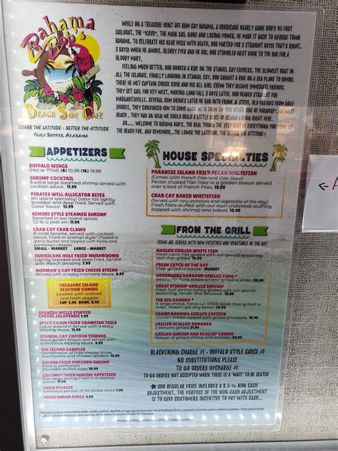Menu at Bahama Bob's Beach Side Cafe, Gulf Shores