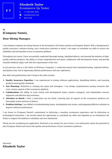 Ecommerce Qa Tester Cover Letter Examples India
