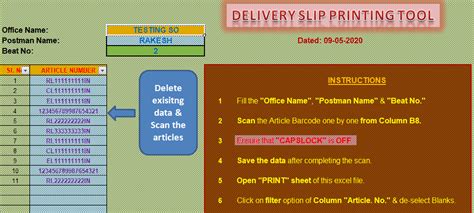 Delivery Slip Printing Excel Tool
