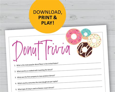 Donut Trivia Game, Printable, Instant Download, Doughnuts, Party Games ...