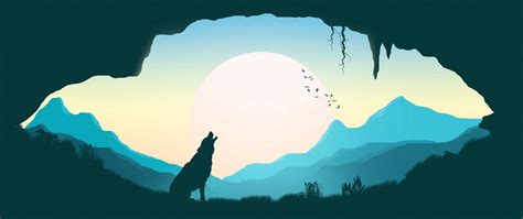Download wallpaper 2560x1080 wolf, silhouette, art, cave dual wide ...