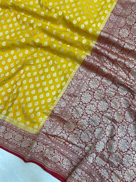 Khaddi Georgette Banarasi Saree - Gold zari | The Handlooms