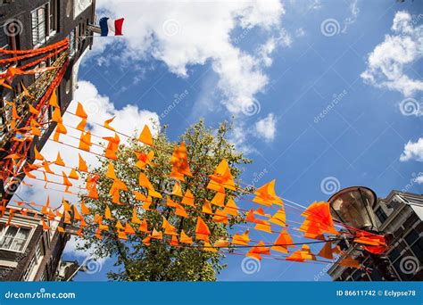 Flag and Decorations on King`s Day in Amsterdam Stock Photo - Image of ...
