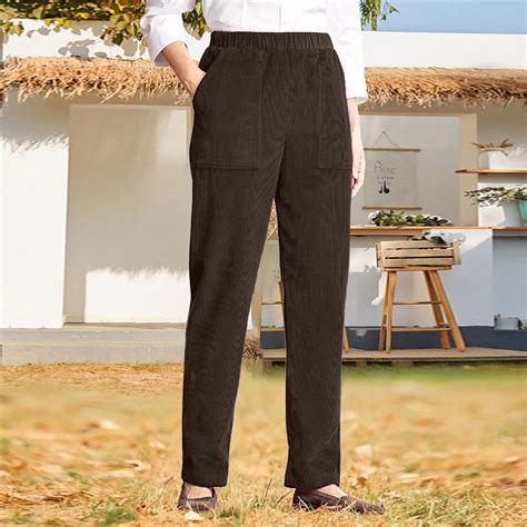 Cyglowse Women's Pants Petite Elastic Waist Straight Leg Corduroy Pants ...