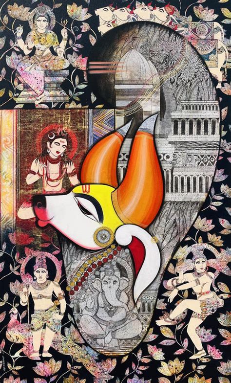 "Nandishwara": Blue Violet Acrylic Painting by Ashok Rathod | ArtZolo.com