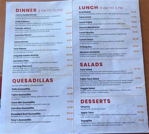 Menu for Casa Mia Mexican Kitchen in St Peters, MO | Sirved