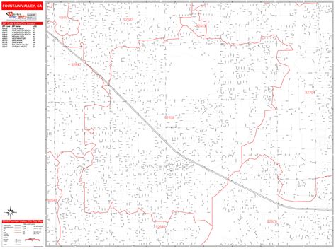 Fountain Valley California Zip Code Wall Map (Red Line Style) by ...