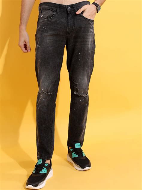 HIGHLANDER Men Low Distress Heavy Fade Tapered Fit Stretchable Jeans ...