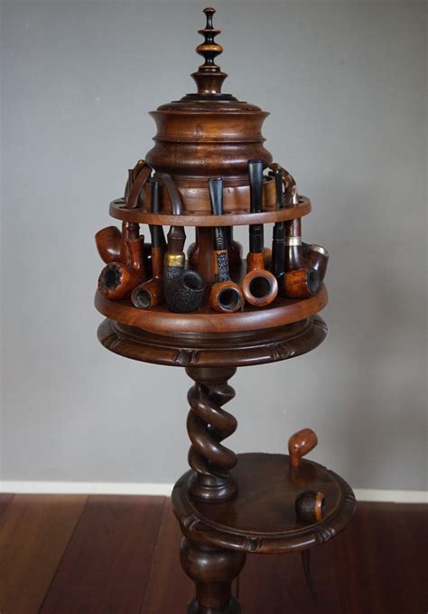 Vintage Pipe Stand or Table with Antique Tobacco Box and Midcentury ...